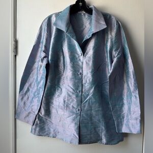 Patty Kim Iridescent Blue 100% Silk Top Blazer Button & Sash